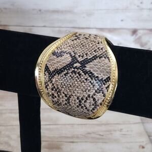 Noi Fashion Leader Snakeskin Pattern & Gold Tone Chunky Cuff Statement Bracelet